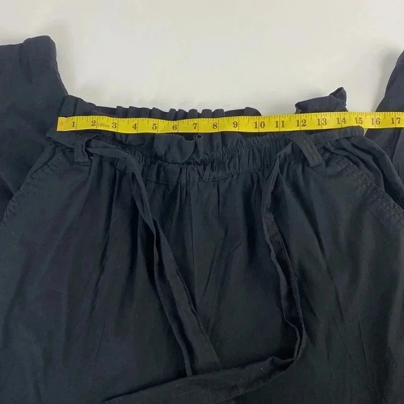 Black paper bag waist pleated black lightweight tie waist pants size extra large - Picture 4 of 12